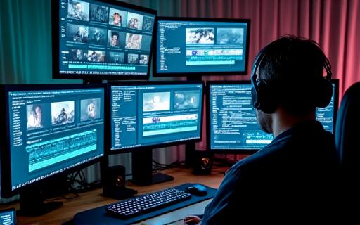 Suite editing video dengan monitor ganda