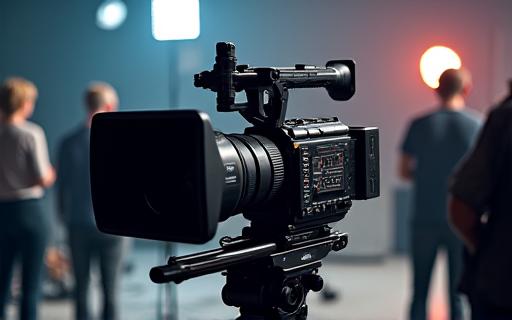 Kamera film profesional di lokasi syuting